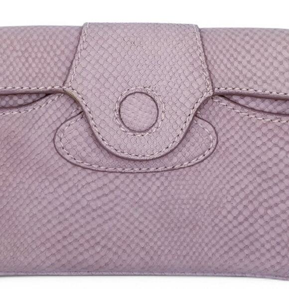 TALBOTS Soft Lilac Gray Leather Clutch Snake Texture Emboss - Picture 3 of 7